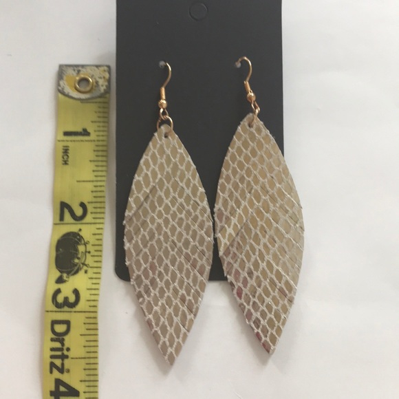 Gold Fringed Faux Leather Dangle Earrings - Picture 5 of 5
